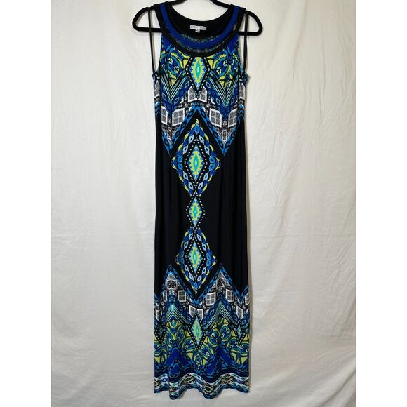 Sandra Darren Women's Sleeveless Geometric Design Slub Knit Maxi Dress Size 6 - Picture 1 of 5